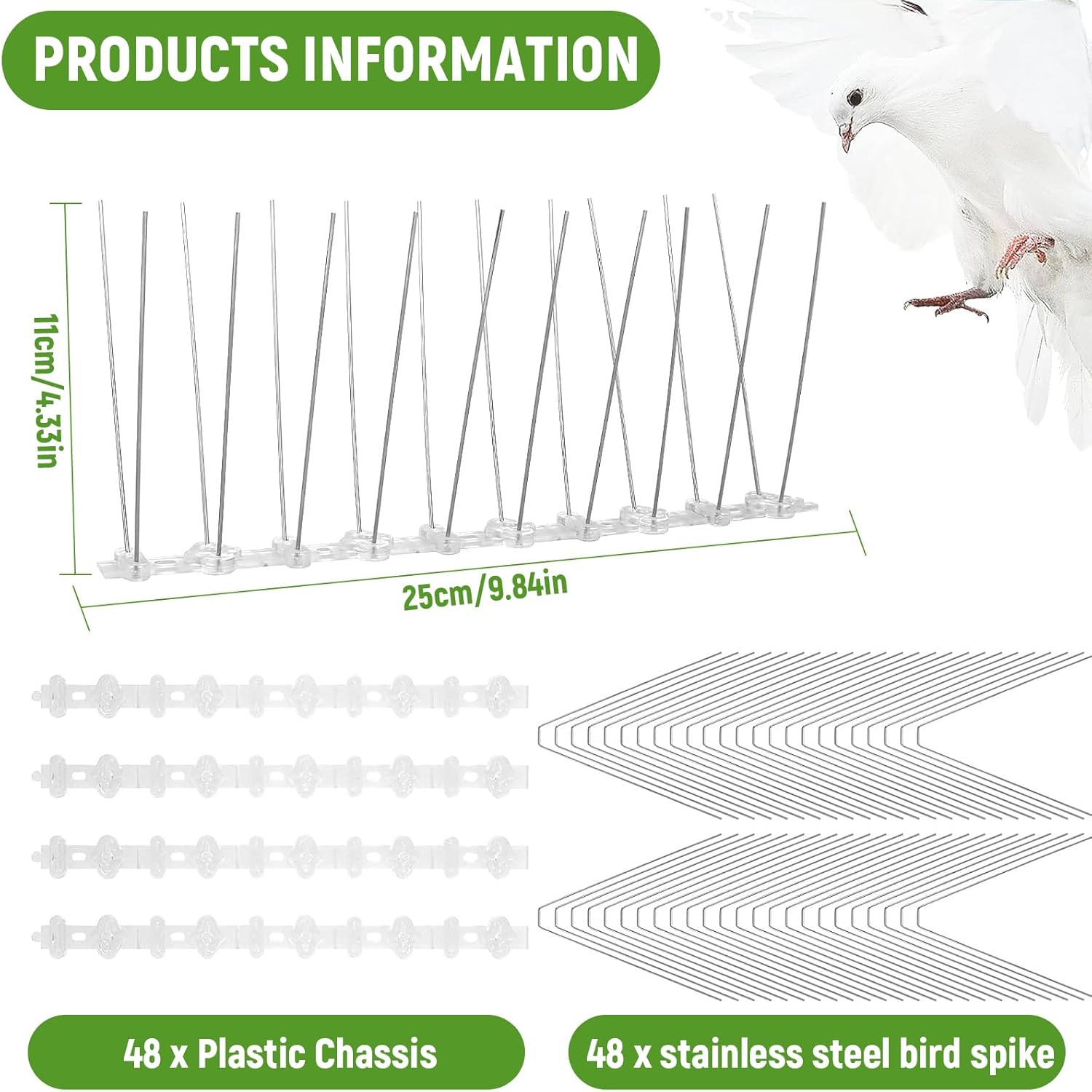 4 Armadilhas Anti-Pássaros Inox – Pontas de Dissuasão para Pombos, Corvos, Gaivotas, Superfície Larga - 2