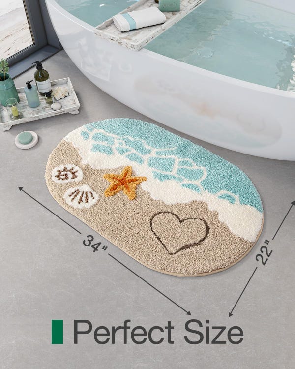 Tapis de bain de plage, antidérapant, idéal pour la salle de bain, la cuisine et l'entrée, motif coquillage et étoile de mer, 50 x 80 cm - 2