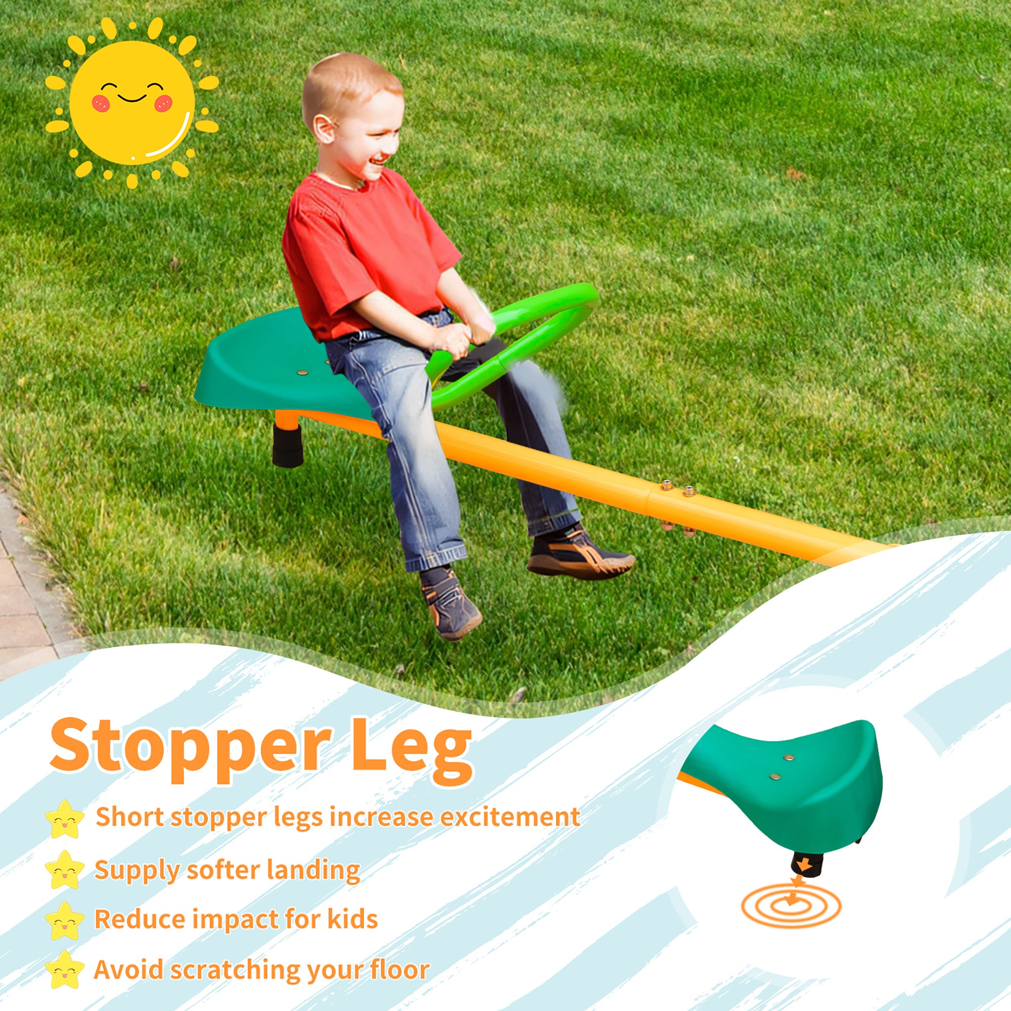 Balançoire double de 180,34 cm pour enfants, idéale pour les jeux d'extérieur, de jardin ou d'école. Antidérapante, coloris bicolore jaune et vert. - 6