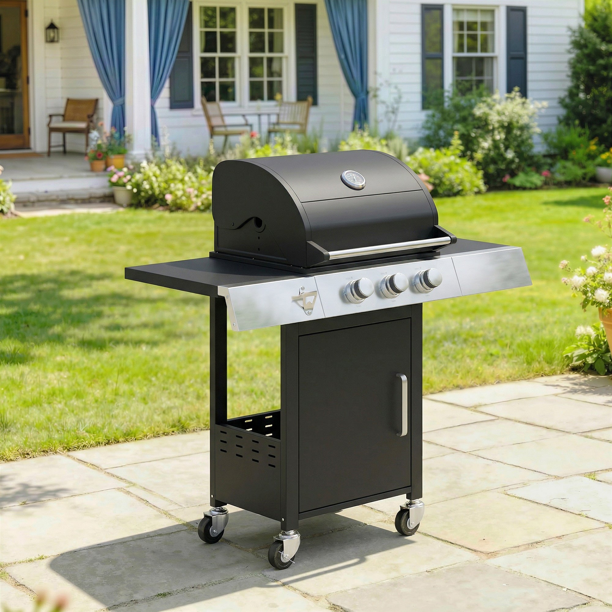 Outsunny Barbacoa De Gas Acero Inoxidable, Metal 109X50x109 Cm Negro Acero Inoxidable, Leroy Merlin