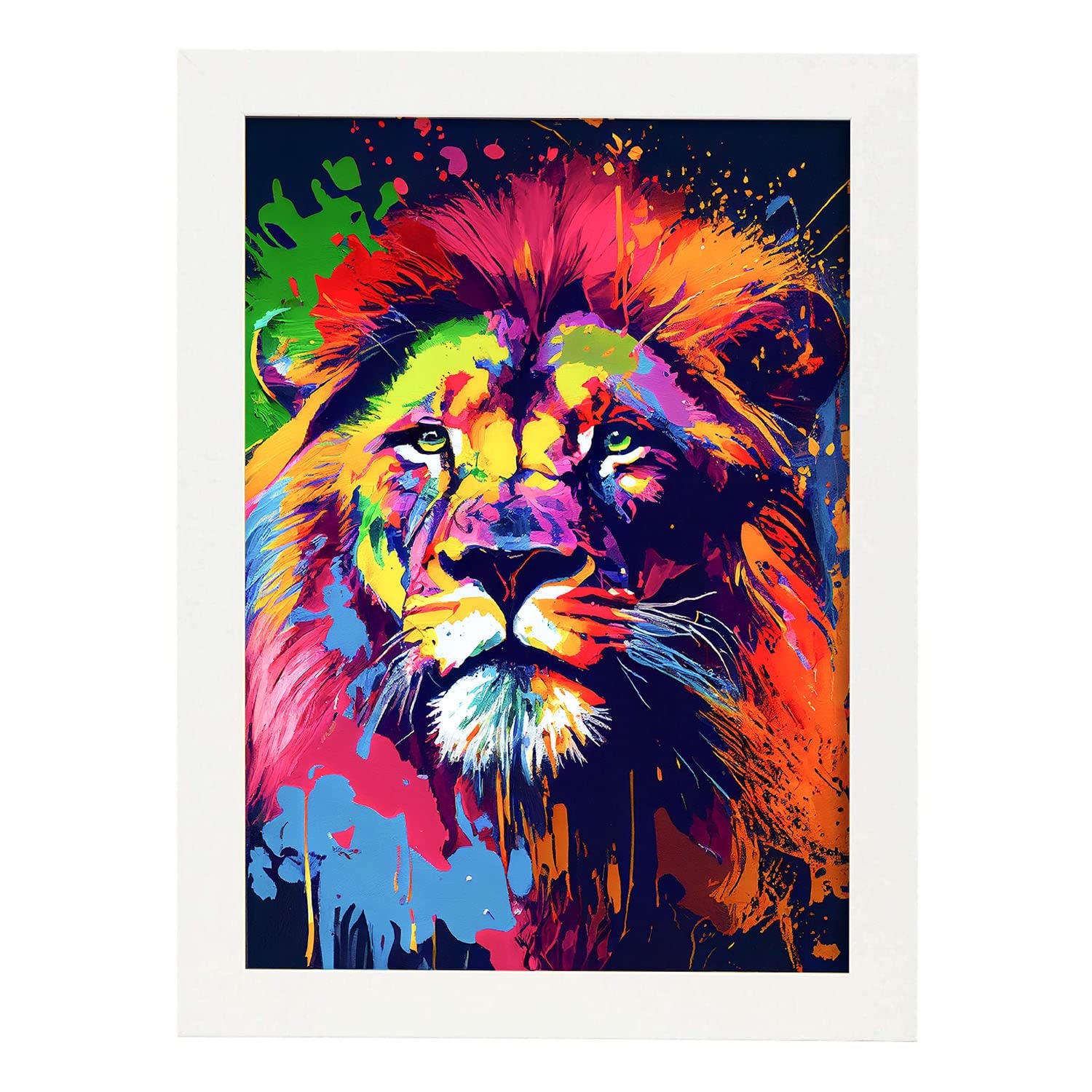 Nacnic poster de león estilo retrato coloridas ilustraciones de animales en acuarela impresiones artísticas modelo 1 a3 con marcos blancos