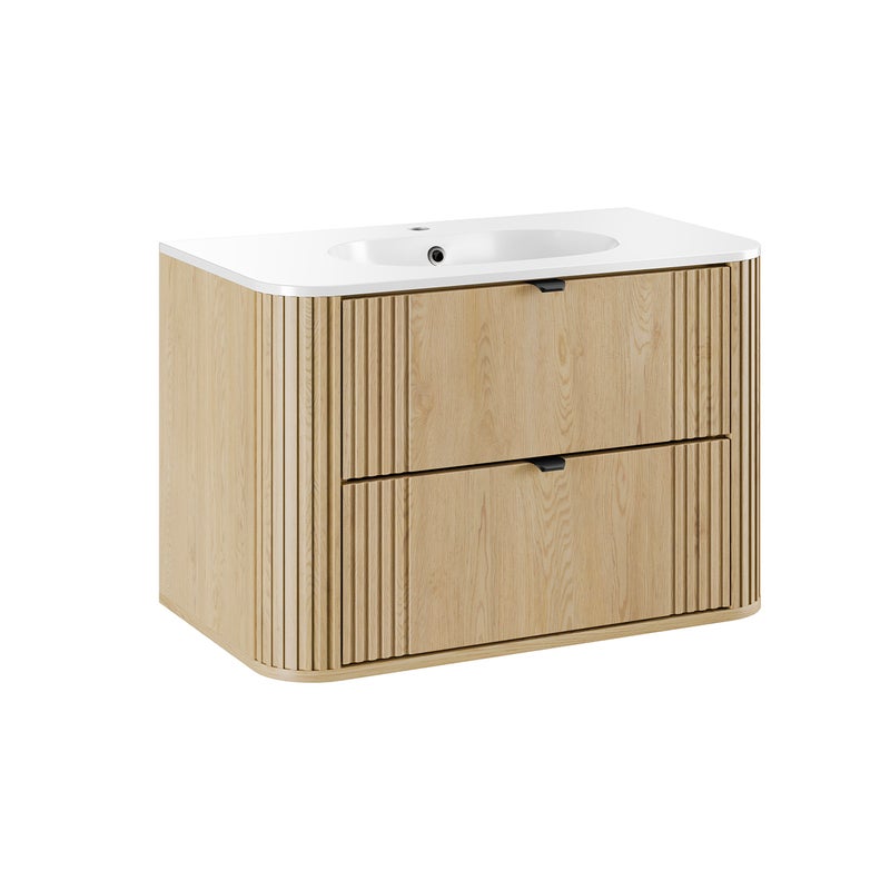 Szafka pod umywalkę OVALIA CREMONA 2S 80cm dąb cremona z umywalką wpuszczaną PURE COMAD 1 szt.