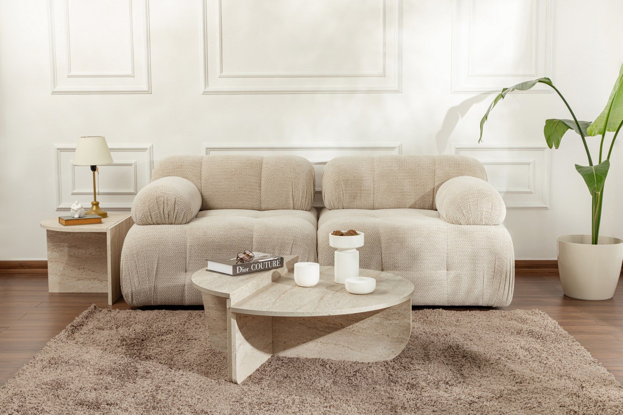 Table basse design Restine L90cm Bois Effet travertin Beige - 4