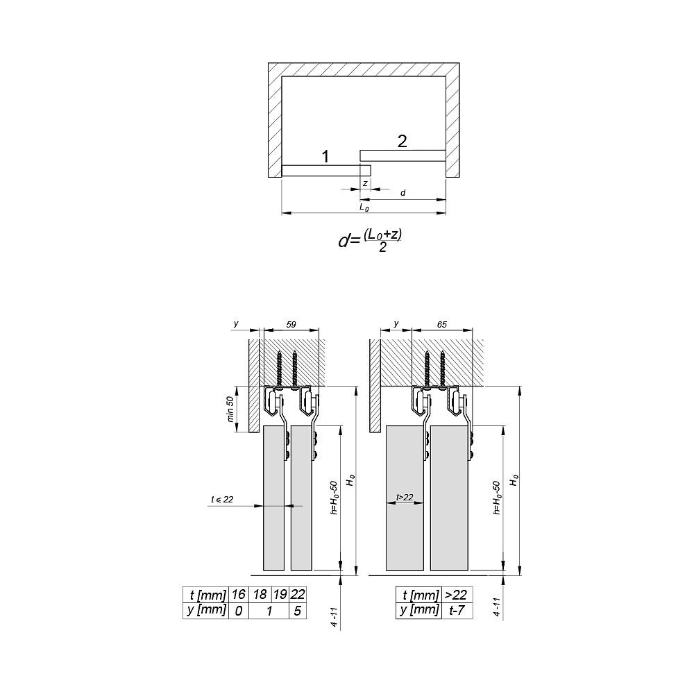 Système coulissant SLID'UP 110 pour 2 portes de placard - rail 1,5 m - 45 kg - 4