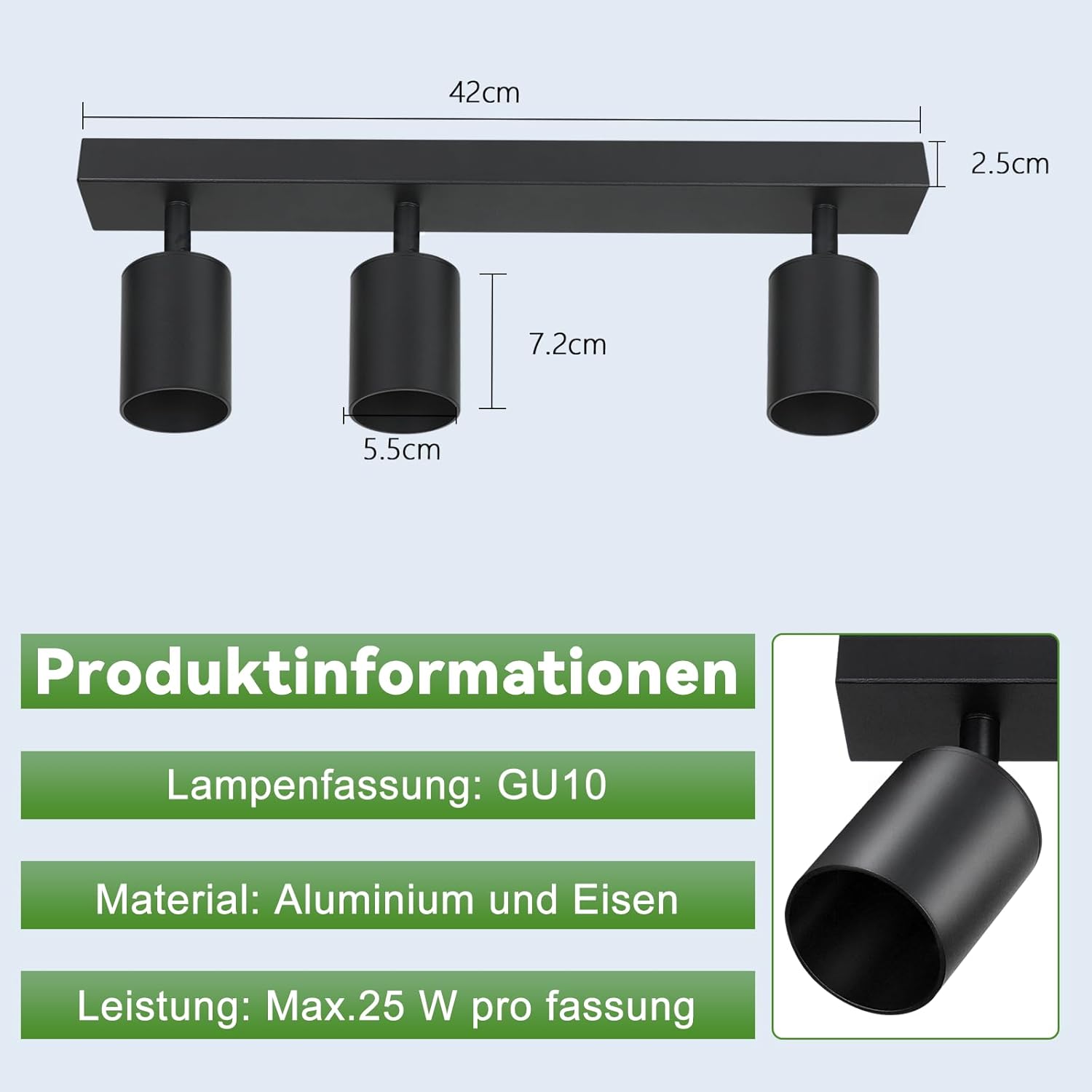 NETTLIFE 3 Focos Max.25w LED Negro GU10 Lámpara de Techo Giratoria 350° Lámpara de Moderna Lámpara de Pared Industrial para Sala de Estar Dormitorio - 4