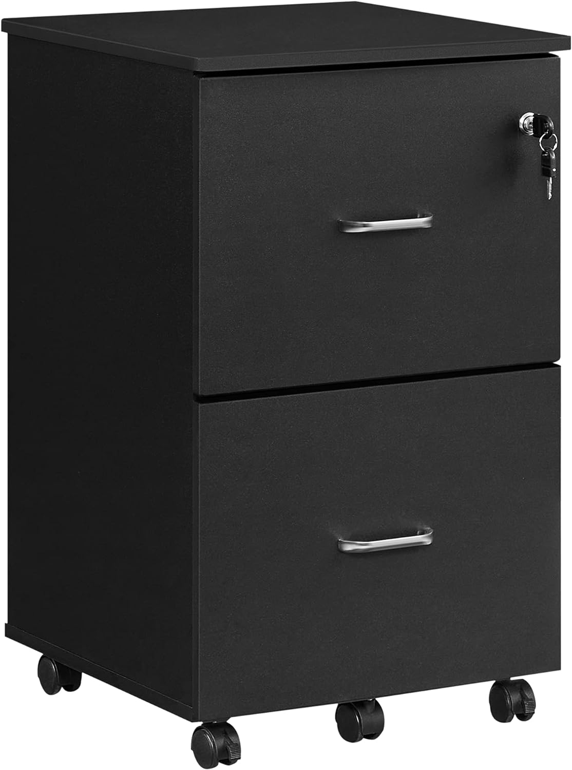 Caisson Mobile 2 Tiroirs Noir - Rangement Bureau, Classement Documents - Roulettes, Serrure - Fabrication Française - 2