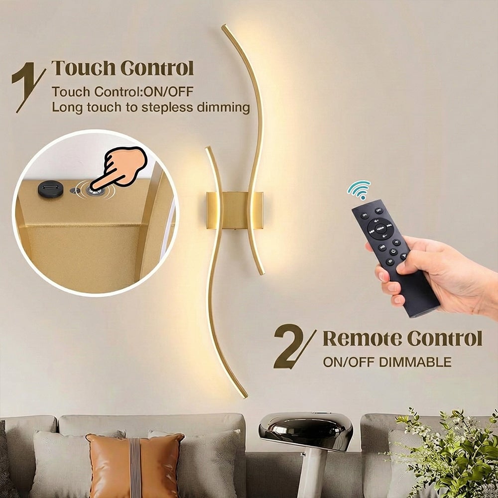 Ładowalne kinkiety ścienne 100 cm, bezprzewodowe oświetlenie LED z pilotem, pilot 3000K-6000K Oświetlenie ścienne do salonu, sypialni Złoto - 4