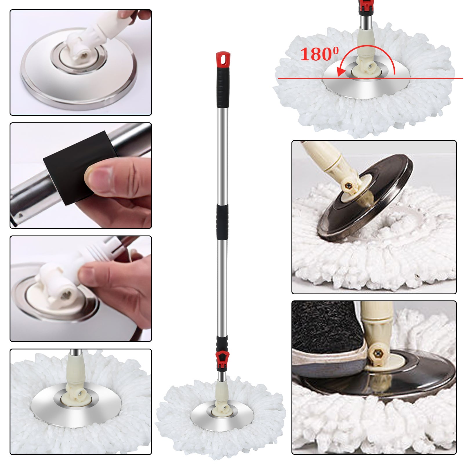Set Mocio Con Secchio Centrifuga E Due Panni In Microfibra – Secchio 46x26x23 Cm, Manico Regolabile 48'