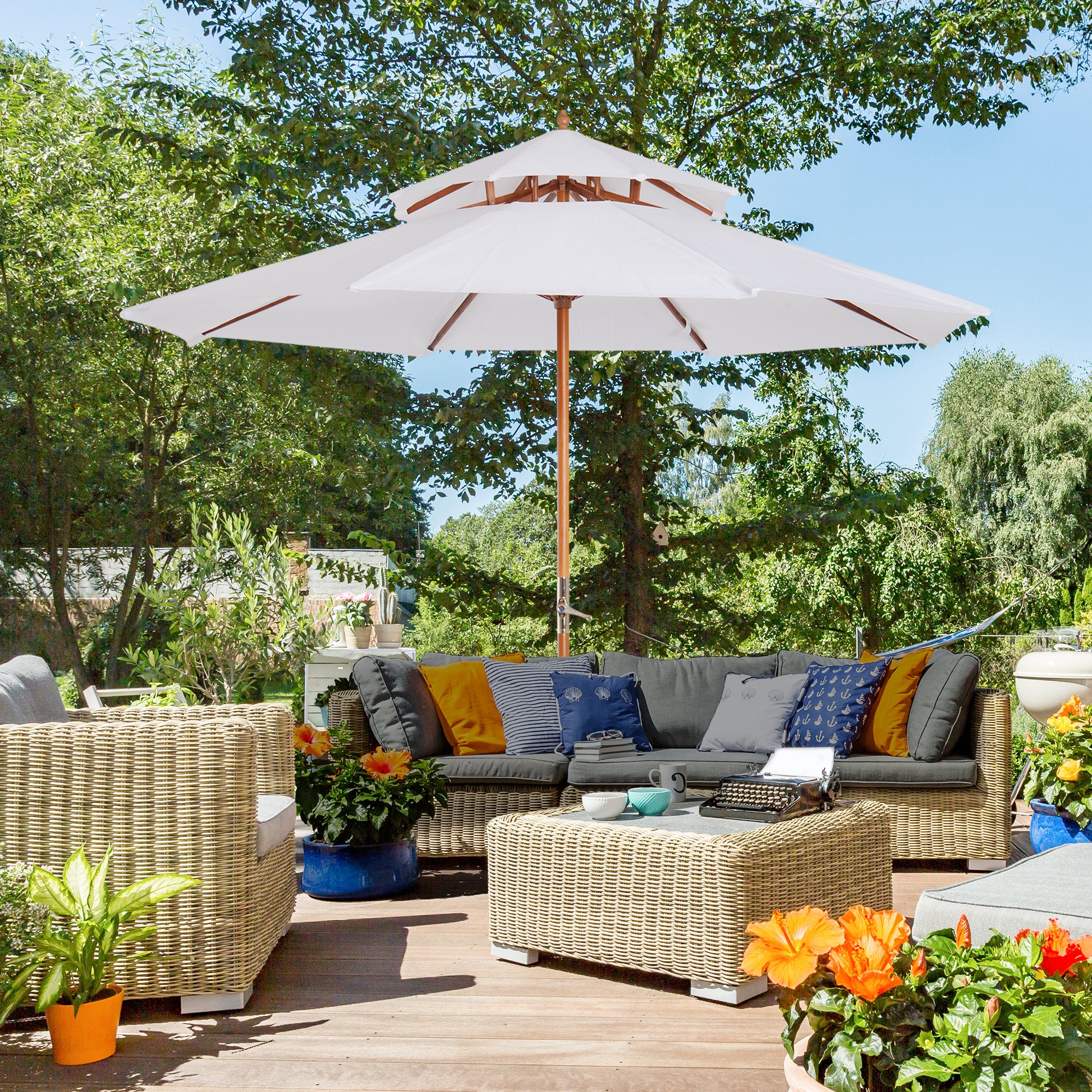 Outsunny Ombrellone Da Parete A Mezzaluna 2x1.9m - Doppio Telo, Apertura A Manovella, Per Balconi E Spazi Piccoli - Foto 10