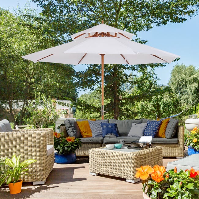 Outsunny Ombrellone Da Parete A Mezzaluna 2x1.9m - Doppio Telo, Apertura A Manovella, Per Balconi E Spazi Piccoli - Foto 10