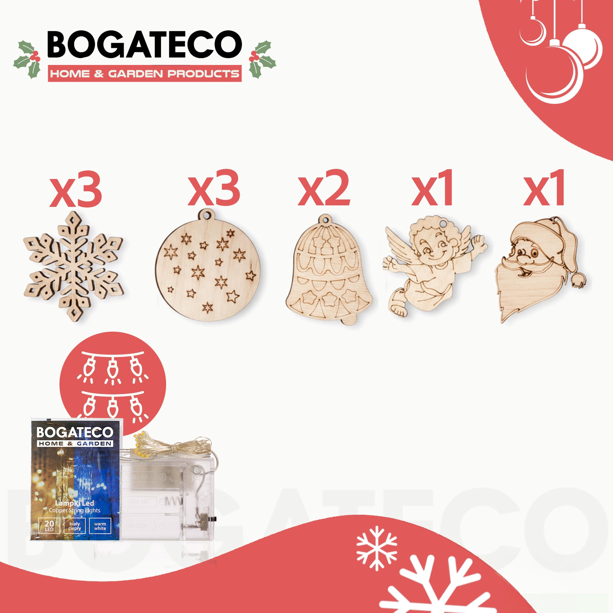 BOGATECO Sapin de Noël en bois avec LED 104 cm de haut | Décoration en bois incluse | Décorations de Noël | 100 LED | - 5