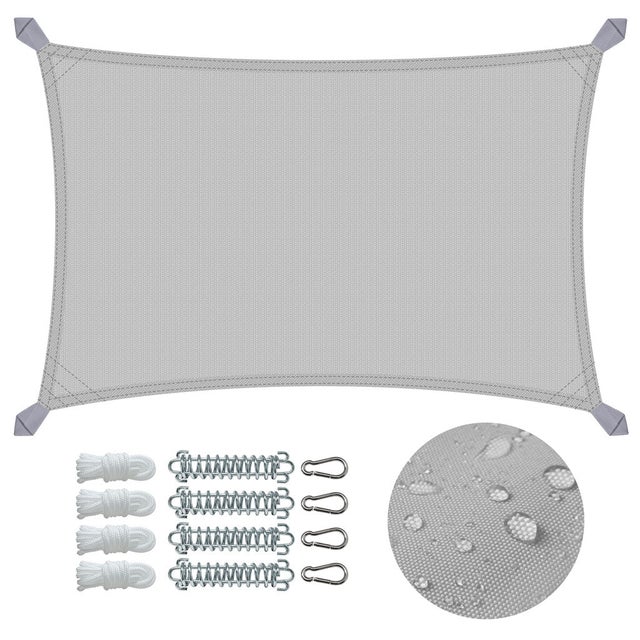 Voile d'ombrage Rectangulaire en Polyester Imperméable avec Kit de Montage 3x2m Gris Clair VOUNOT®