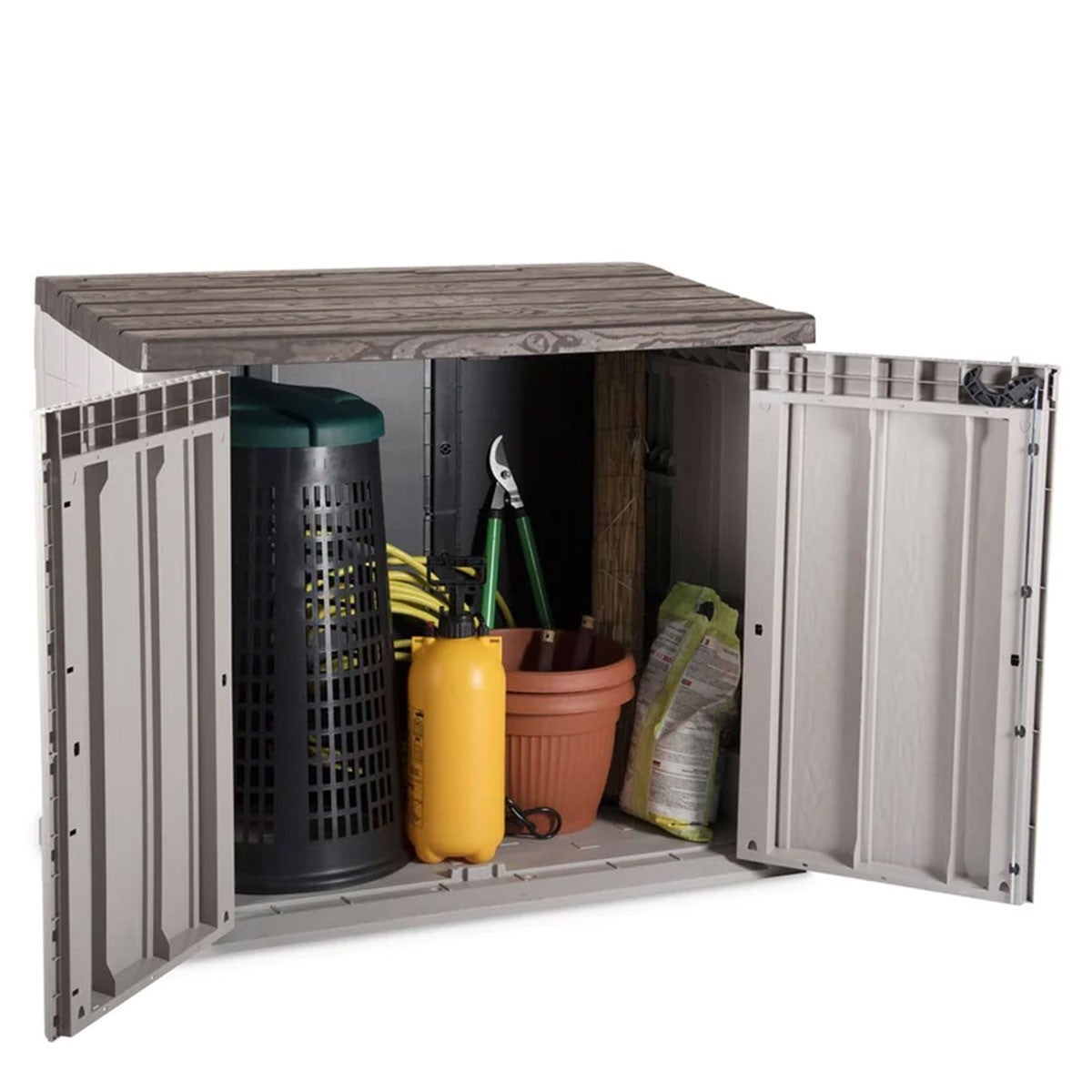 Coffre de jardin extérieur 1270L Gris Taupe Polypropylène recyclé 145 x 82 x H124 cm 2 portes + Capot supérieur TOOMAX - 4