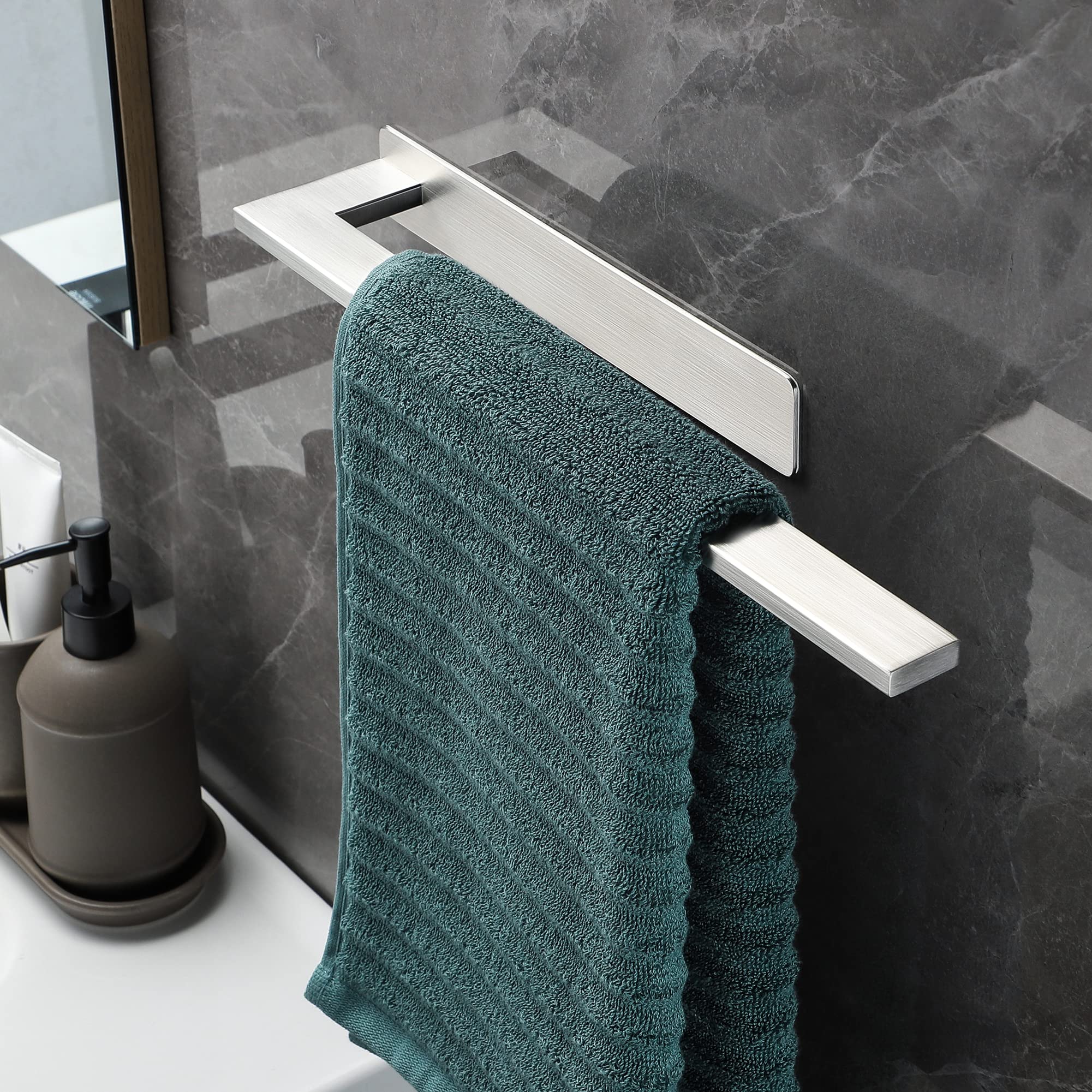 Portasciugamani Senza Foratura 40 Cm, Autoadesivo, Acciaio Inox, Per Bagno, Bianco/oro, Con Gancio