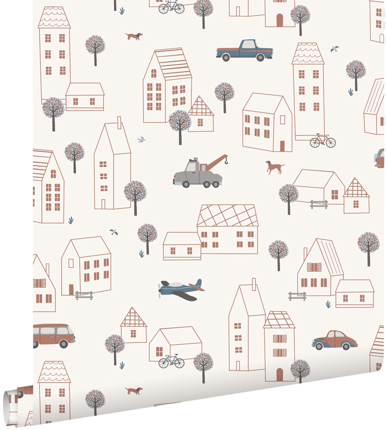 Tapeta pojazdy beżowym,niebieskimIczerwonym - 50 x 900 cm - ESTAHOME