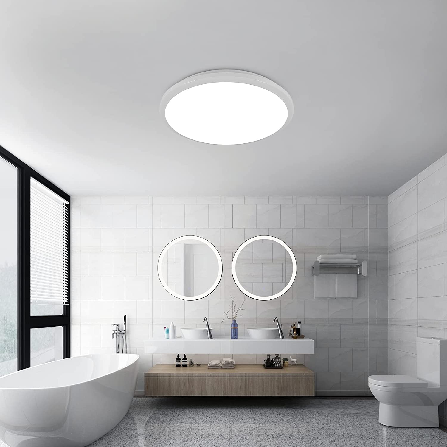 GOECO Lámpara de Techo LED Redonda Moderna, Blanca, 24W, Ø 30cm, 2400LM, Lámpara de Techo Impermeable IP54, 6000K - 5