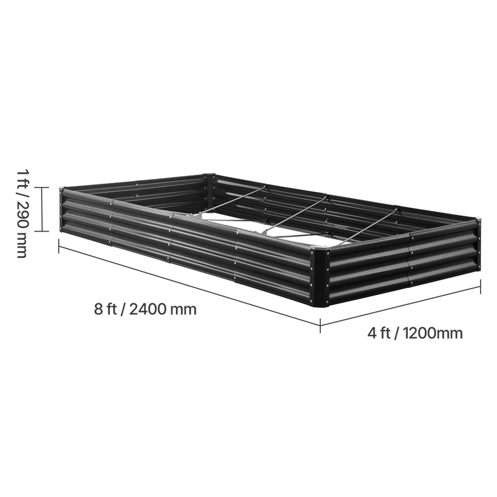 Potager sureleve SucceBuy en metal 240x120x29 cm, bac jardinage en galvalume a fond ouvert pour legumes, fleurs, herbes et plantes grasses, gris fonce - 9