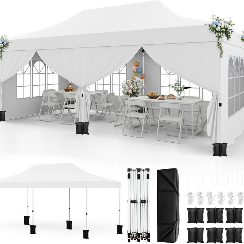 Składana Altana 3x6 m z 6 Ściankami Bocznymi, Składany, z Filtrem UV 50+, Wodoodporny, 6 Worków z Piaskiem, Torba Transportowa, Biały