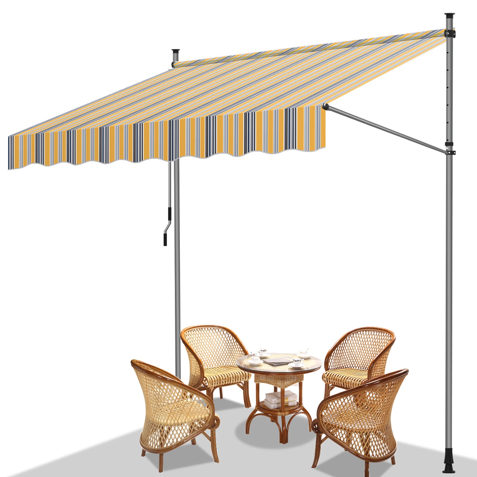 Toldo de balcón con mango de toldo retráctil manual a prueba de rayos ultravioleta azul amarillo 4m