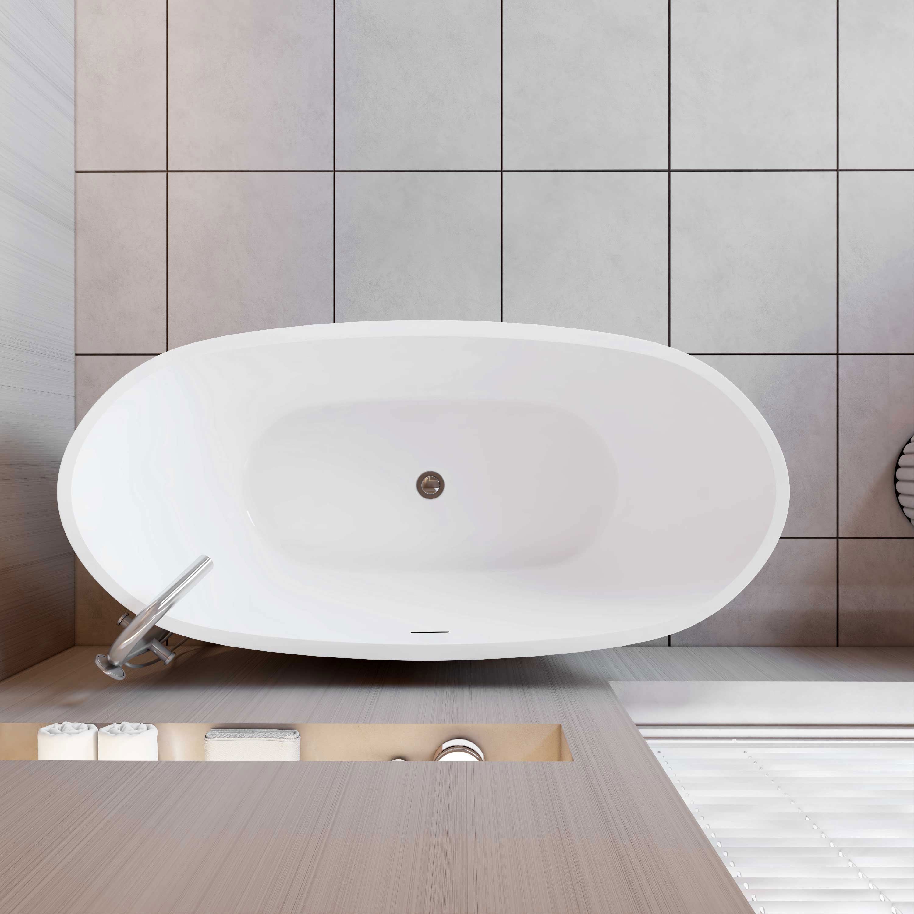 AICA Bañera acrílica exenta lujosa y duradera,1500x720x650mm,estilo ovalado,color blanco,incluye manguera + desagüe - 4