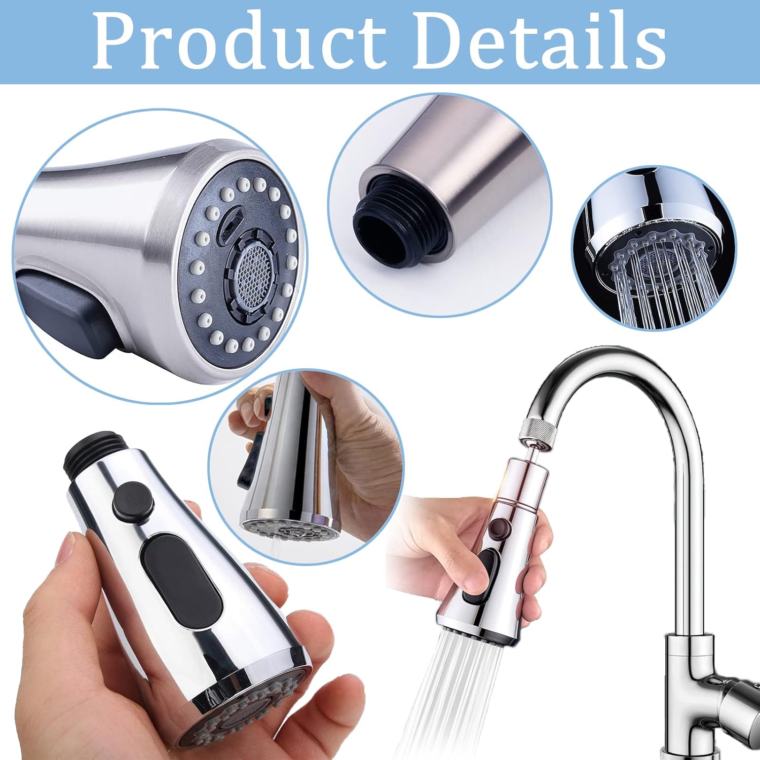 Tête De Pulvérisation Pour Robinet De Cuisine - Extractible, Chromée, En ABS - Économiseur D'Eau, Facile à Installer