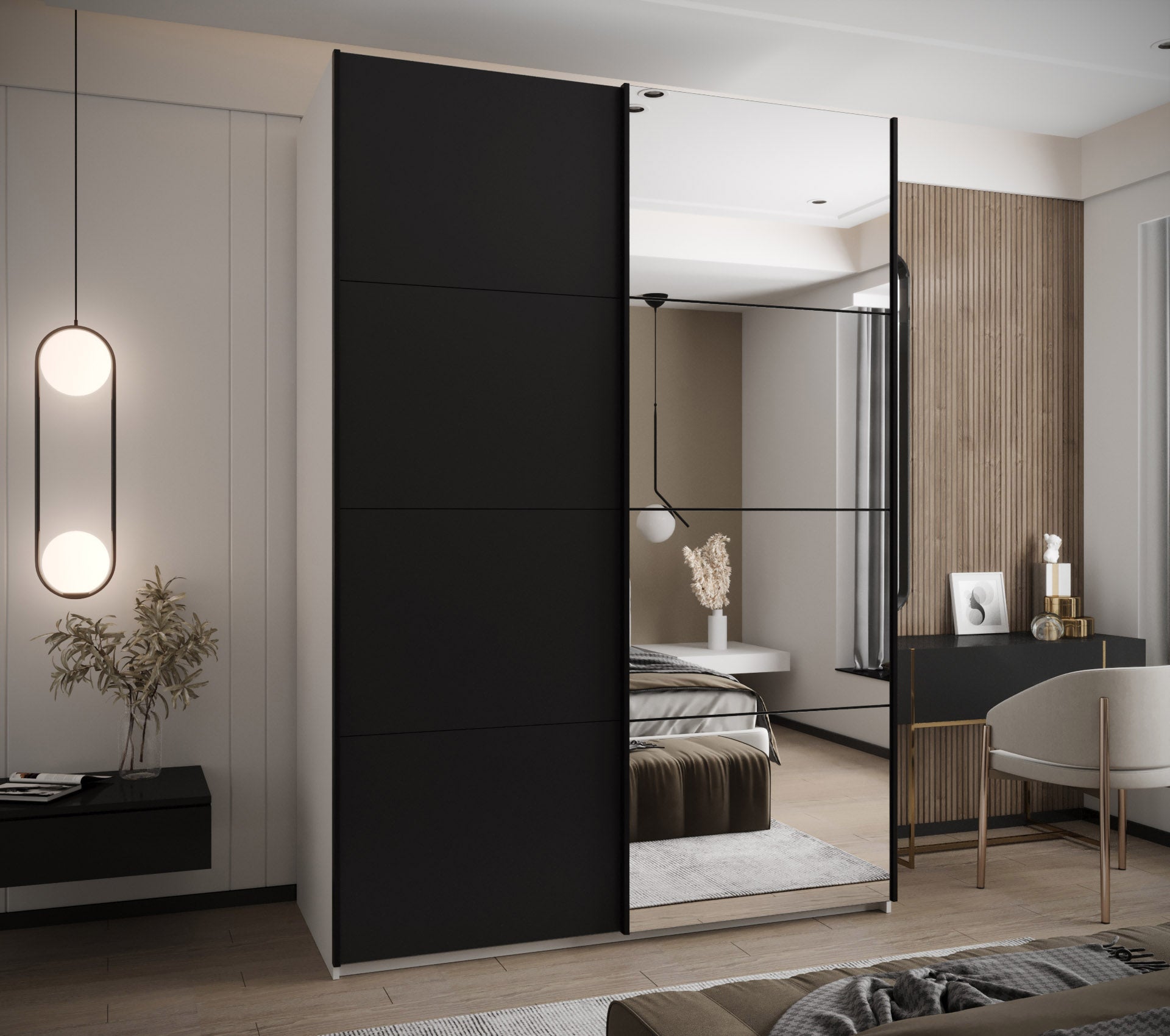 Szafa przesuwna wysoka Lux 3 170 x 64 x 245,5 cm biały + czarny + u. czarny - Abiks Meble - 2