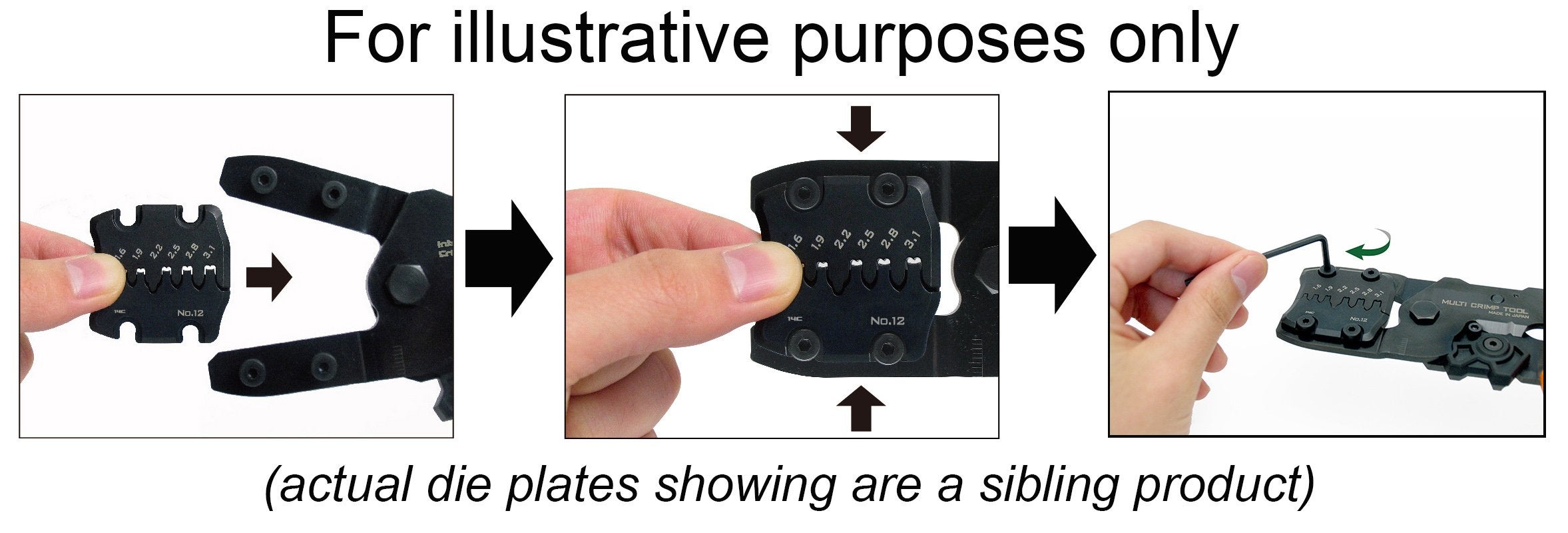 precision universal crimping tool with inter-changeable die plates (size 'S'). Handy crimp tool (Made in Japan). Engineer pad-11 - 2