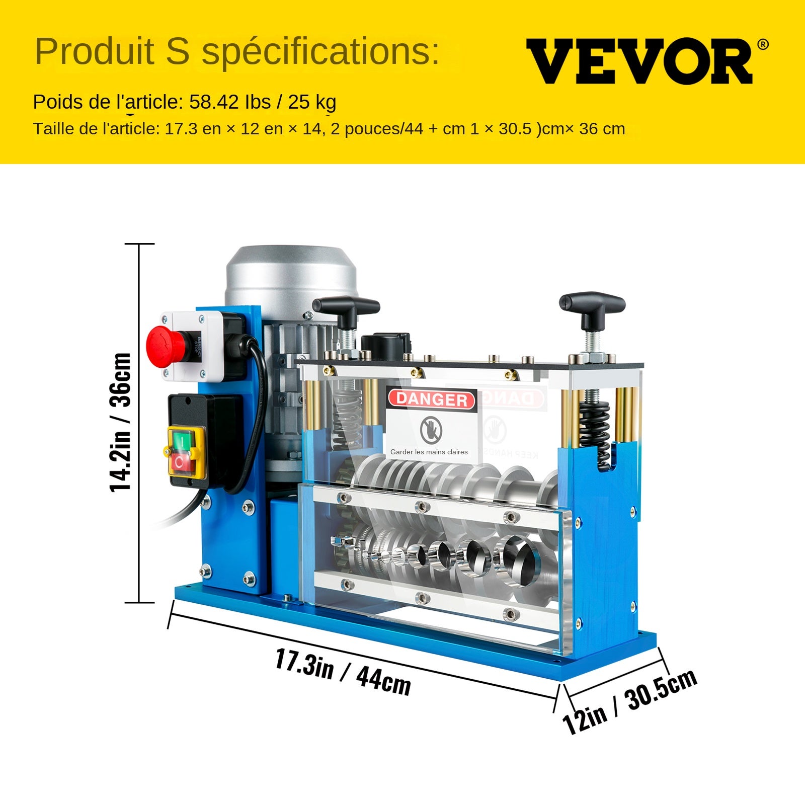 Machine à Dénuder Électrique 370 W VEVOR 1,5–38 mm 11 Canaux 10 Lames pour Recycler Fils et Câbles Cuivre Enlever Isolation - 7