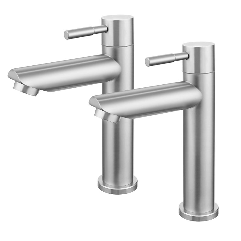 LOVHAUS Bateria Zimnej Wody, Bateria Łazienkowa ze Stali Nierdzewnej Tylko do Zimnej Wody, 2 Sztuki, Wysokość Wylewki 11 cm