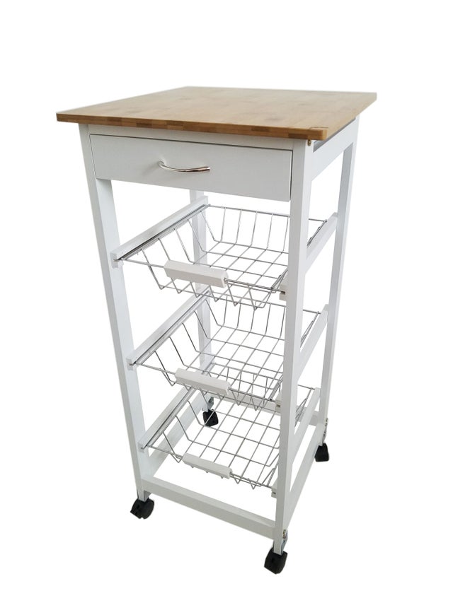 Meyvaser - Carrinho de Cozinha com Rodas 37x37x85 Porto Branco Tampa de Madeira 6