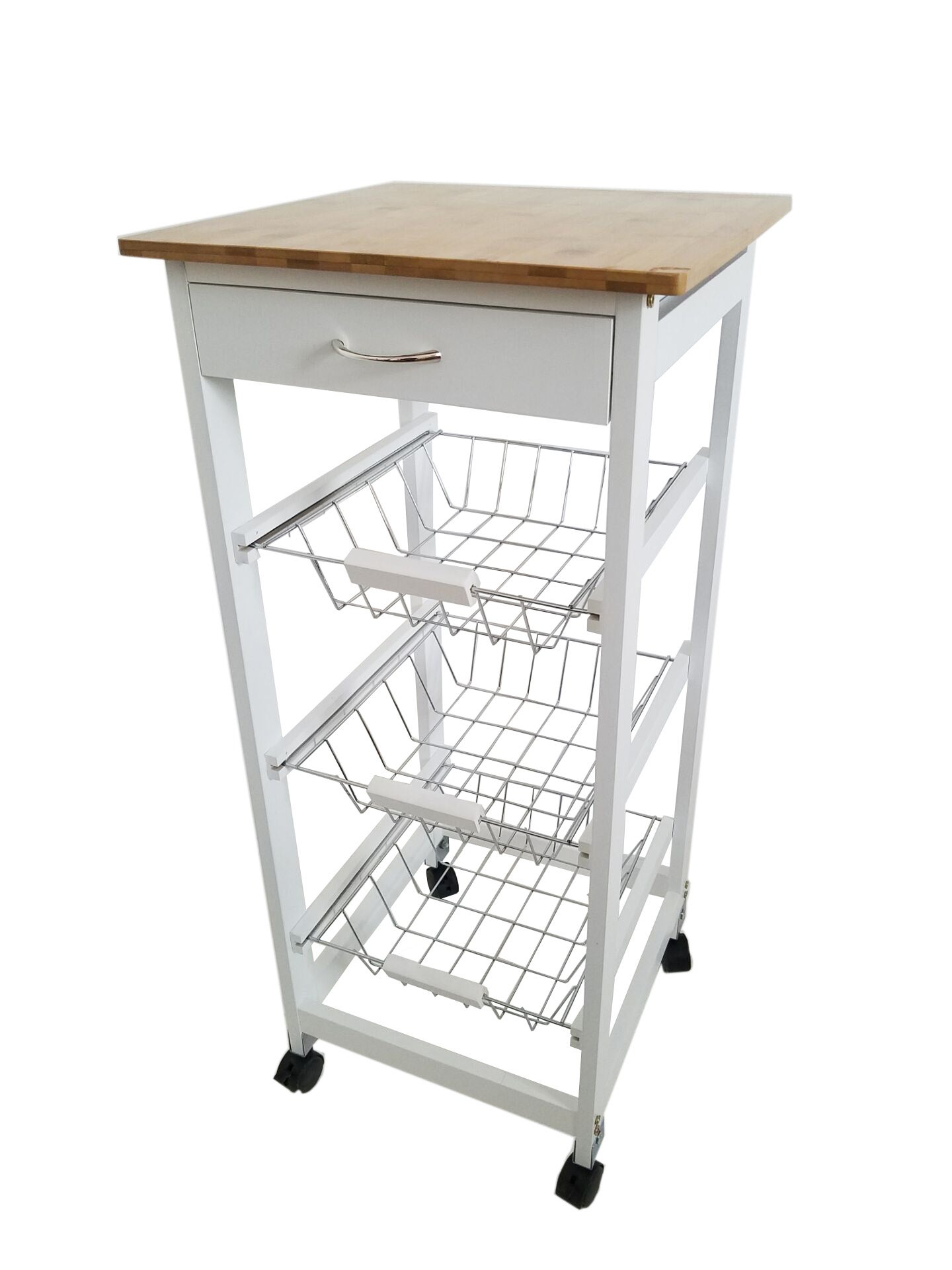 Meyvaser - Wózek kuchenny na kółkach 37x37x85 Biały port Drewniana pokrywa 6