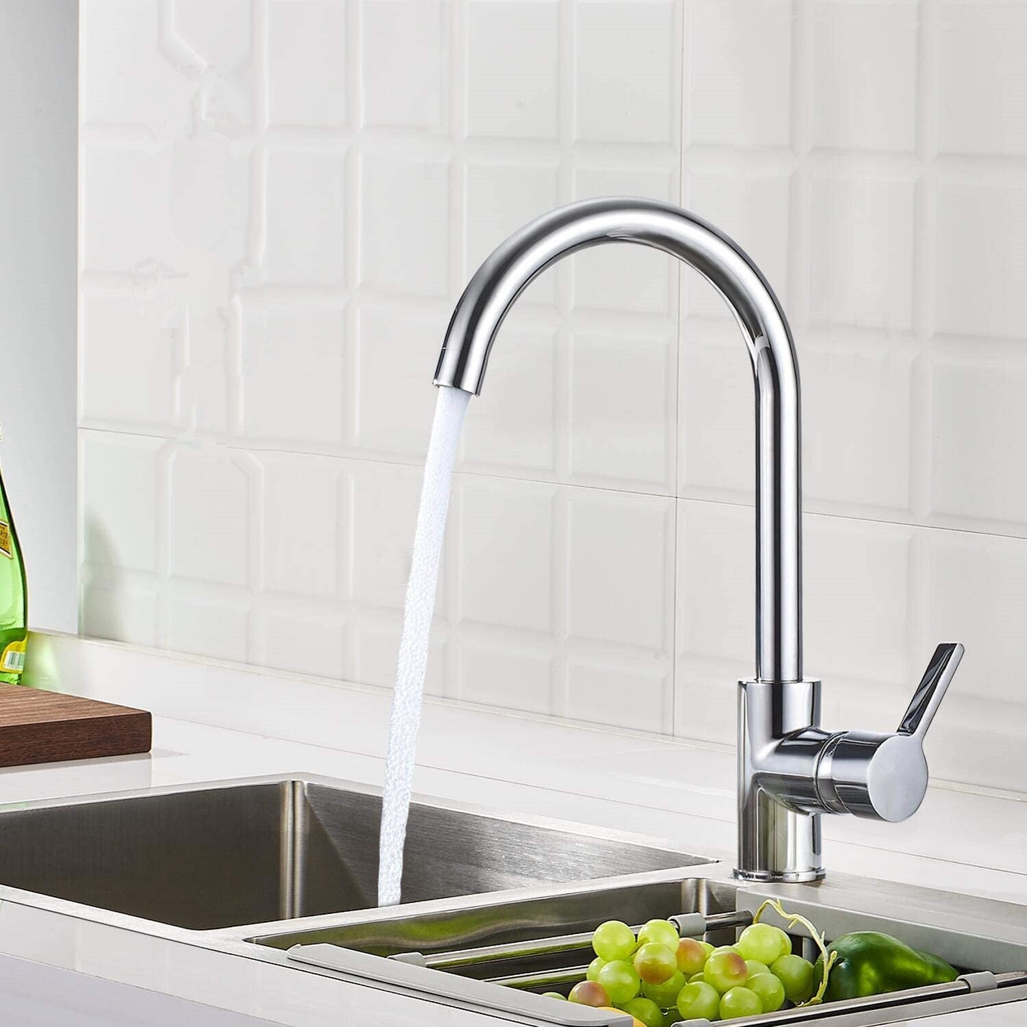 Bateria kuchenna, obrotowa bateria zlewozmywakowa 360°, bateria kuchenna ze stali nierdzewnej z wyjmowanym aeratorem, chrom, U-Format