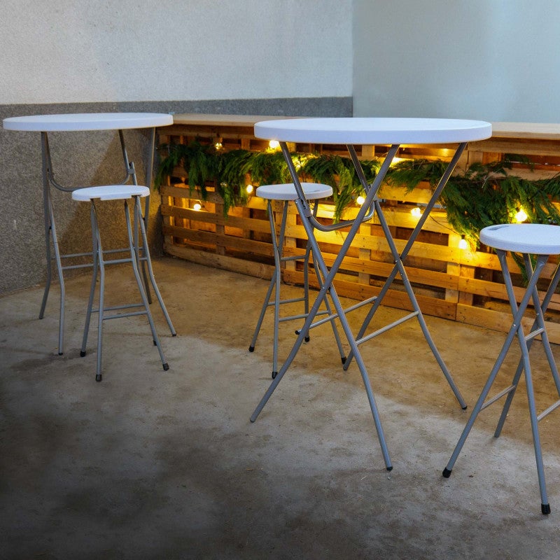 Tabourets haut pliant X2 - Hauteur 80cm - Tabouret de bar pliant - Tabouret mange debout - Siège résine Structure Acier - Blanc - 3