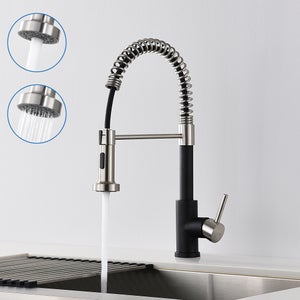 Mitigeur de Cuisine Auralum MAX Noir à Ressort avec Douchette Extensible, Robinet Évier Rotatif à 360° avec 2 Modes,Froid & Chaud Disponible