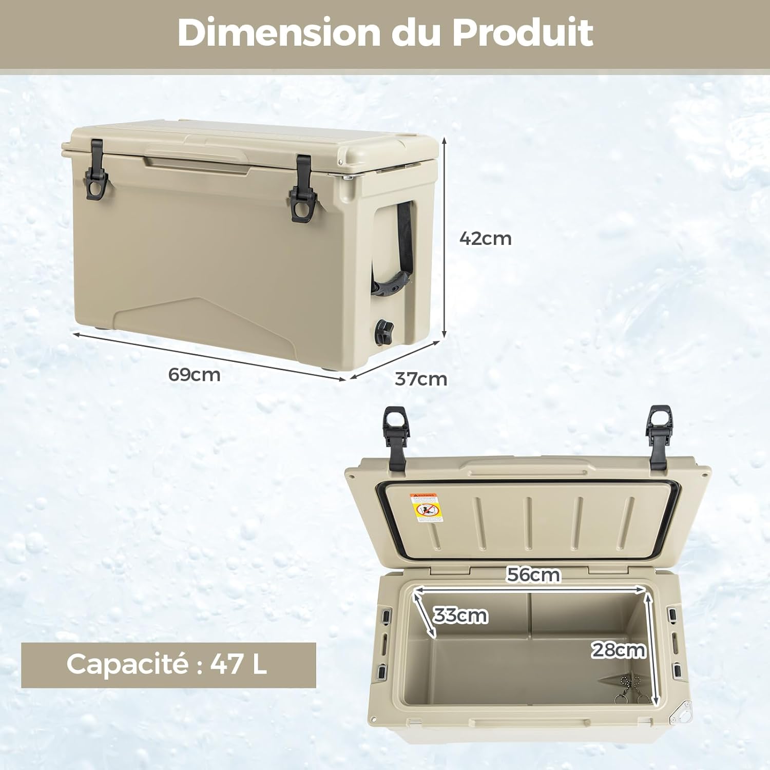 Glacière Isotherme Portable 47 L avec Bouchon de Vidange et Porte-gobelets(Brun Clair) - 4