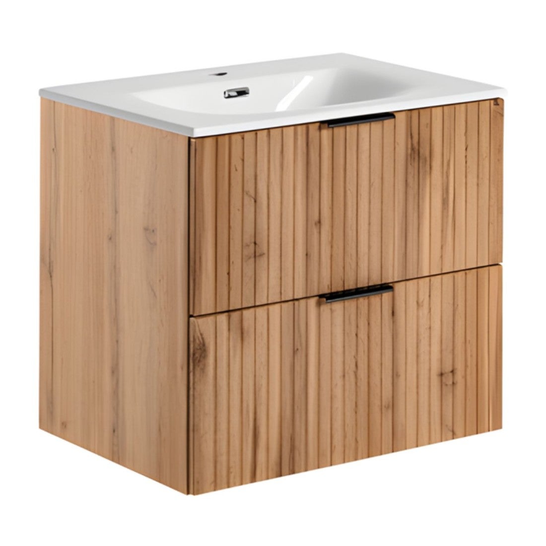 Conjunto para baño noxera 60 cm – roble wotan – lavabo empotrado + sifón