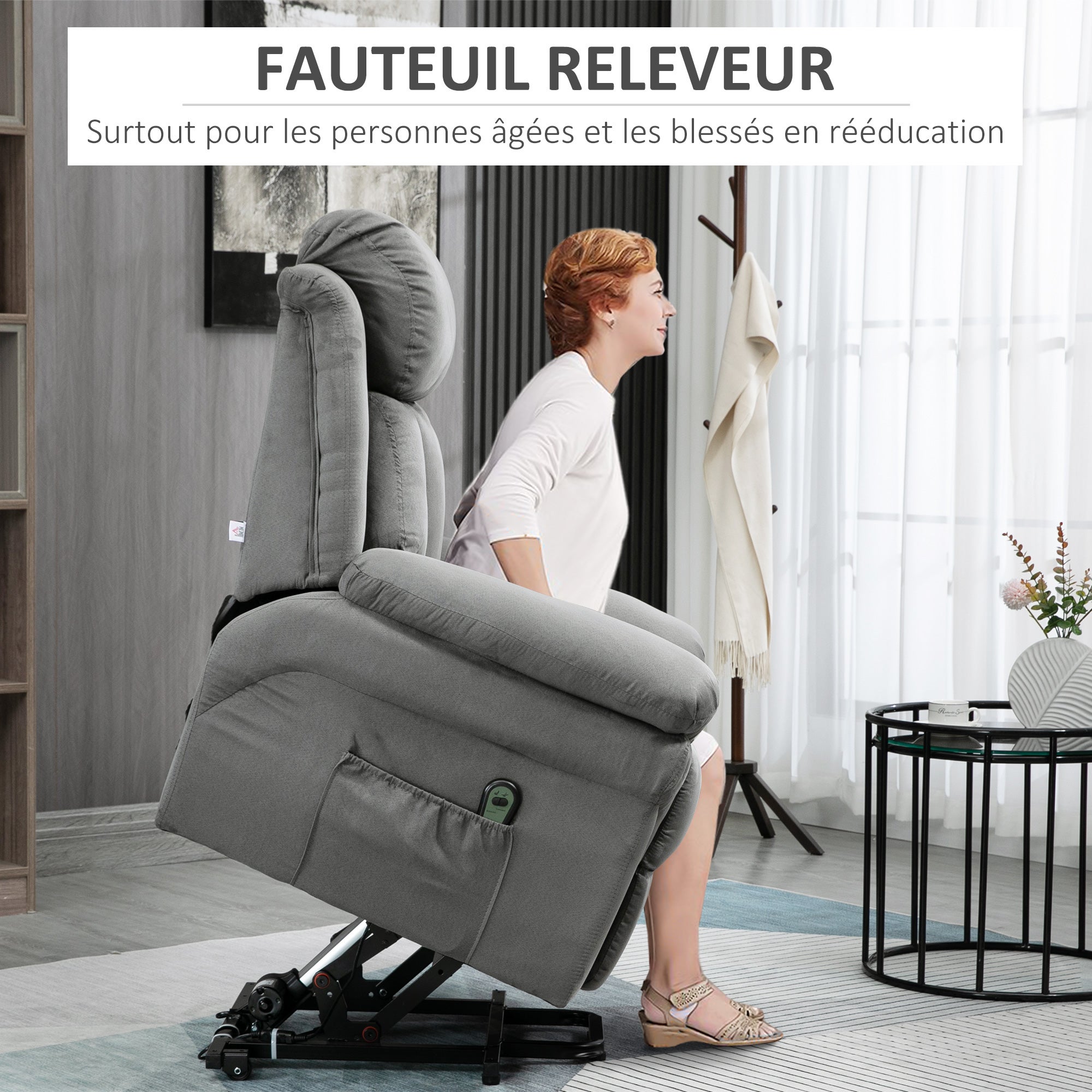 Fauteuil releveur électrique velours 1 place HOMCOM - 4