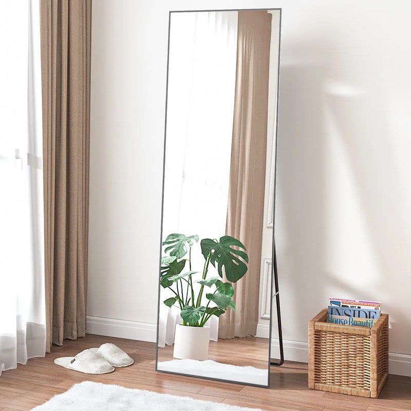 Specchio a figura intera, 162 x 52 cm, specchio autoportante con supporto, specchio quadrato a figura intera, nero, autoportante o inclinabile. - 8