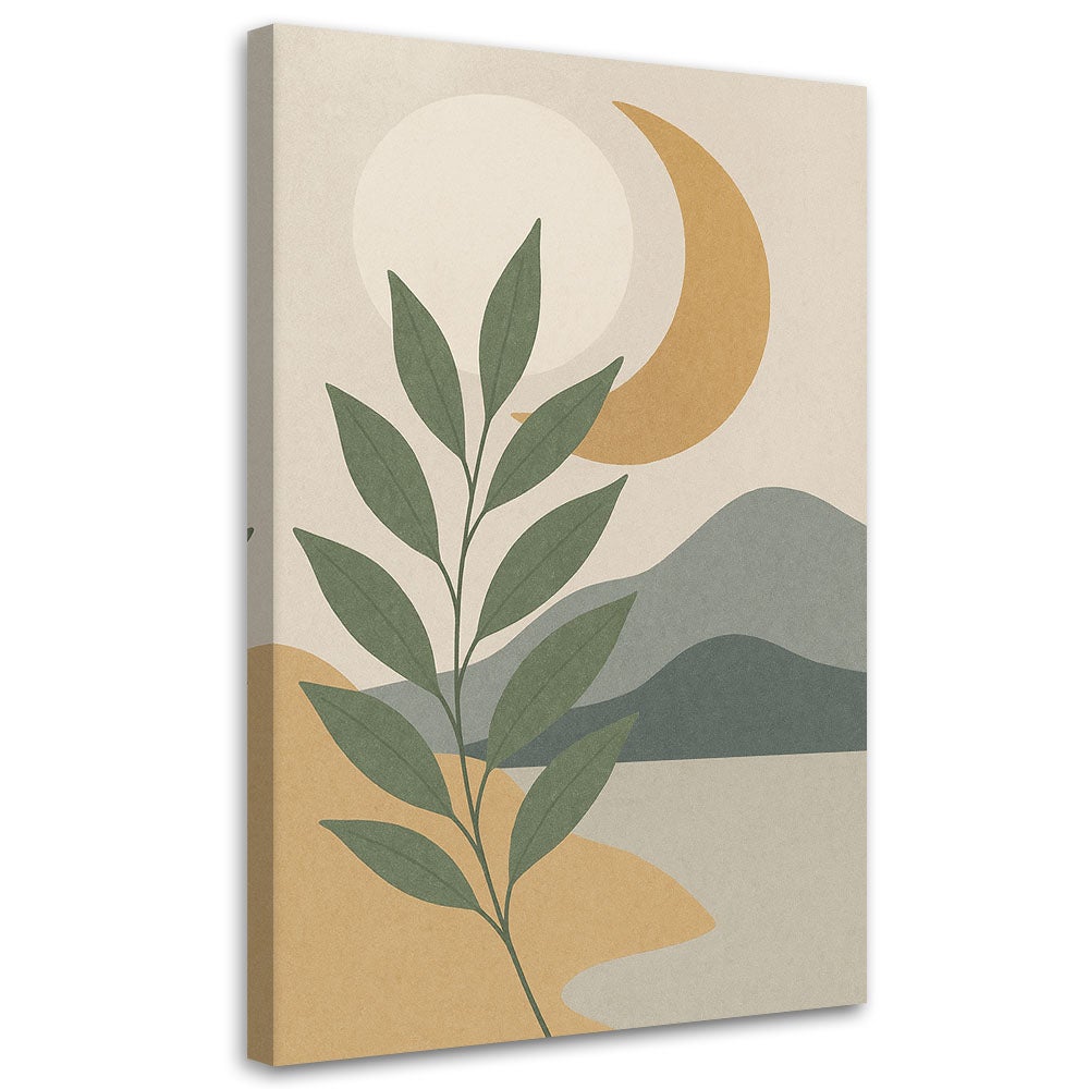 Obraz, Liść Luna Minimalizm Beż Szarość 80x120