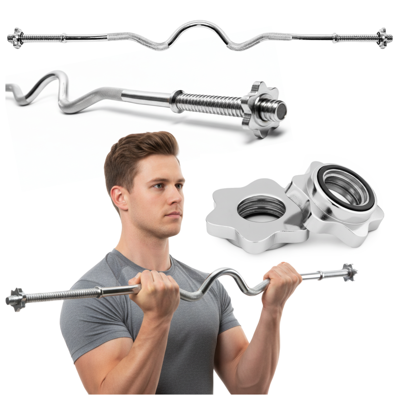 Sztanga gryf lekko łamany 120cm gwintowany z chromowanej stali Pretorians