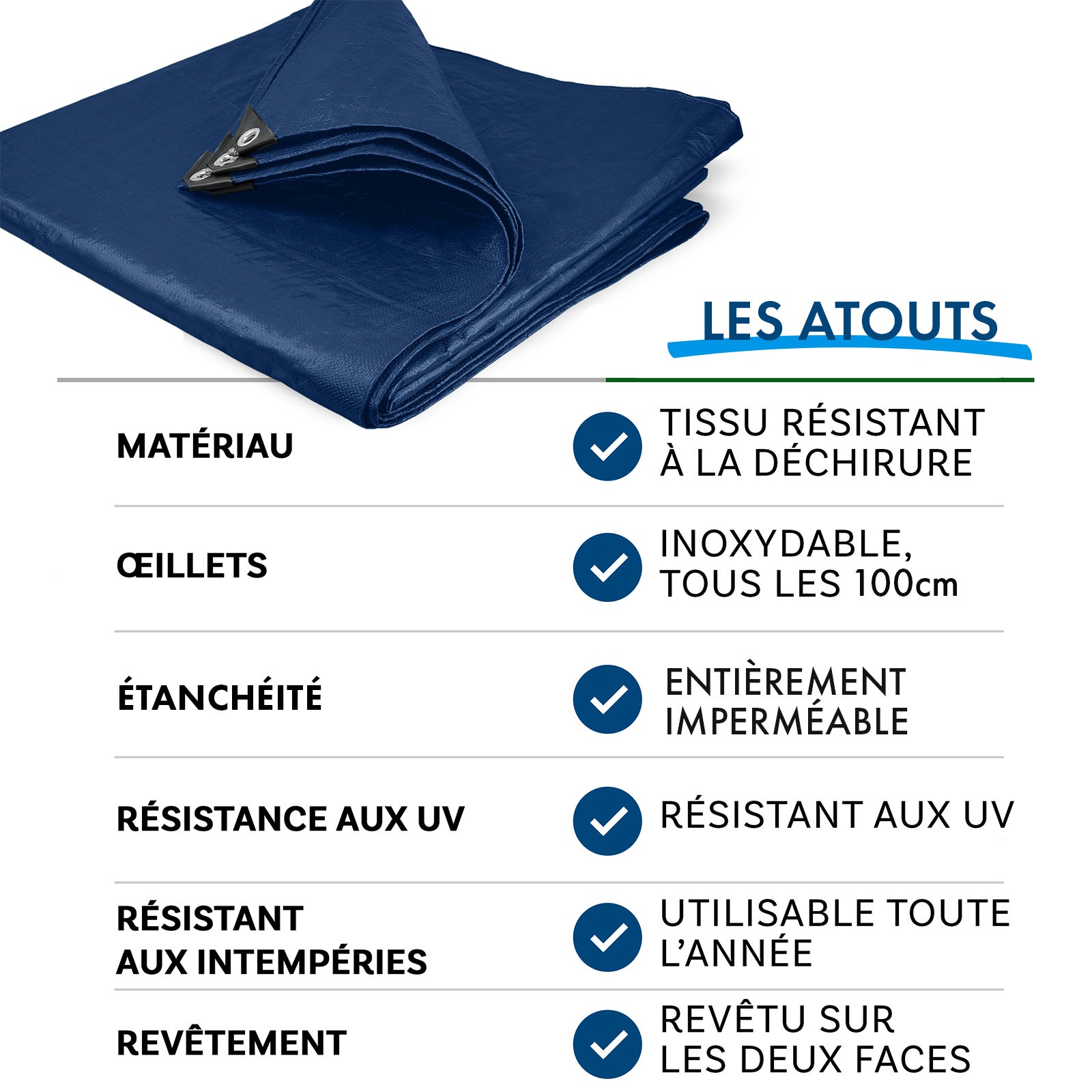 Bâche de protection imperméable 140 g/m² Bleu 6 x 10 m - 6
