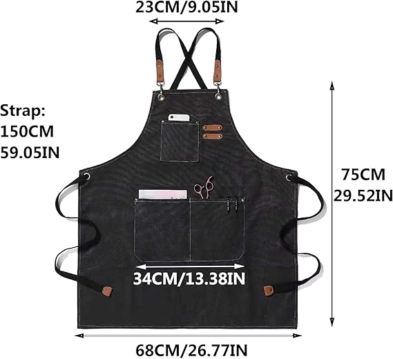 Tabliers barbecue pour hommes, tablier de travail pratique, tablier de travail avec poches avec bretelles réglables pour coiffeur, cuisine, jardinier - 2