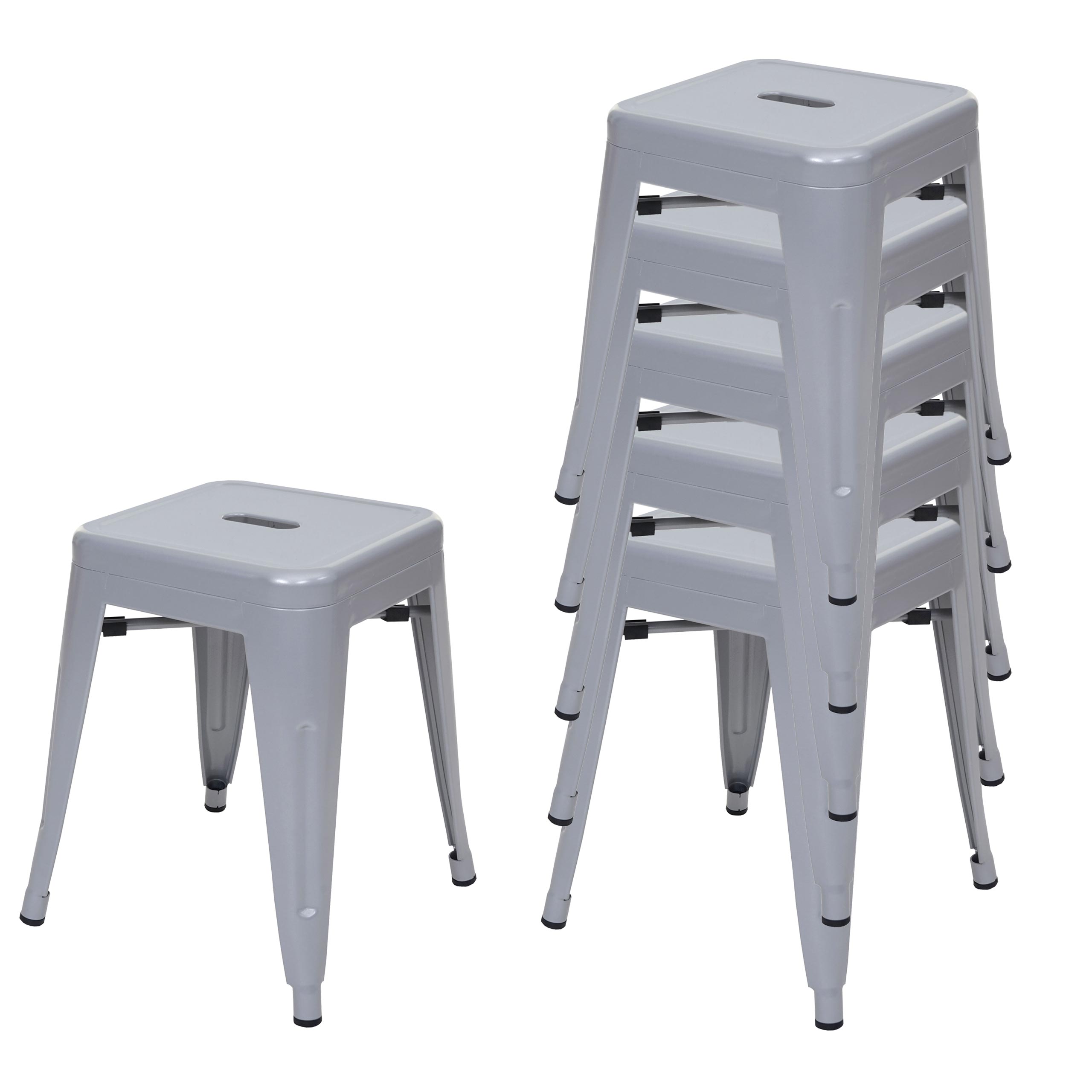 Zestaw 6 stołków HWC-A73, metalowy stołek z siedziskiem, metalowy industrialny design, sztaplowany ~ szary