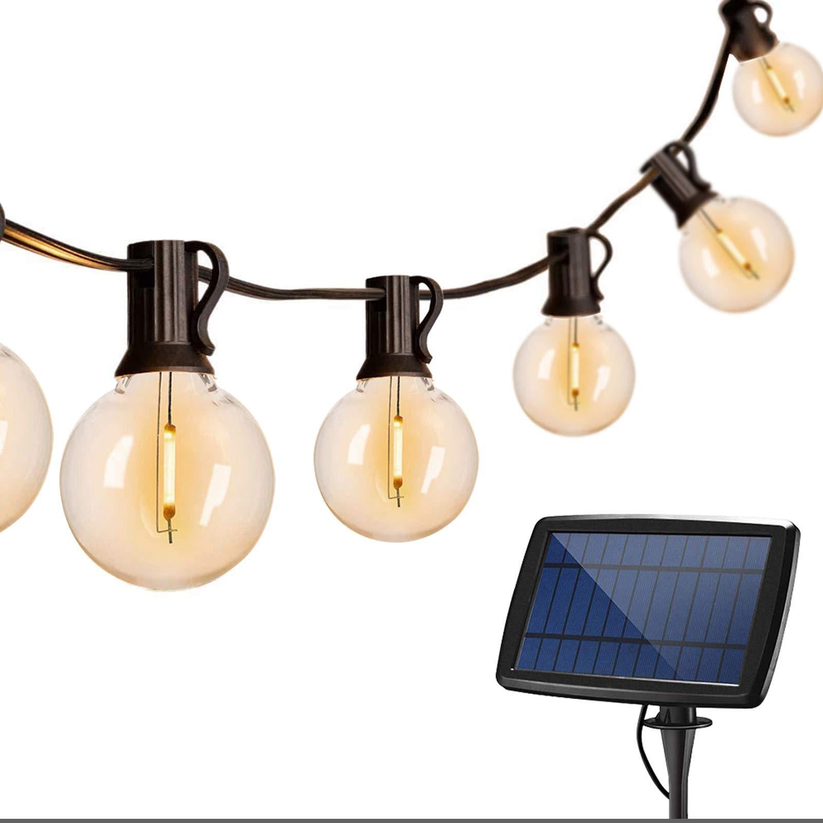Girlanda ogrodowa solarna Guinguette, 7,62 m, girlanda świetlna z 25+2 żarówkami LED G40, pilot zdalnego sterowania i 8 trybów oświetlenia