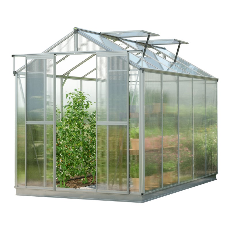 GFP Szklarnia Picco 5 – rama aluminiowa – 179 x 322 cm – poliwęglan 6 mm - z ramą fundamentową i automatycznym otwieraczem okien