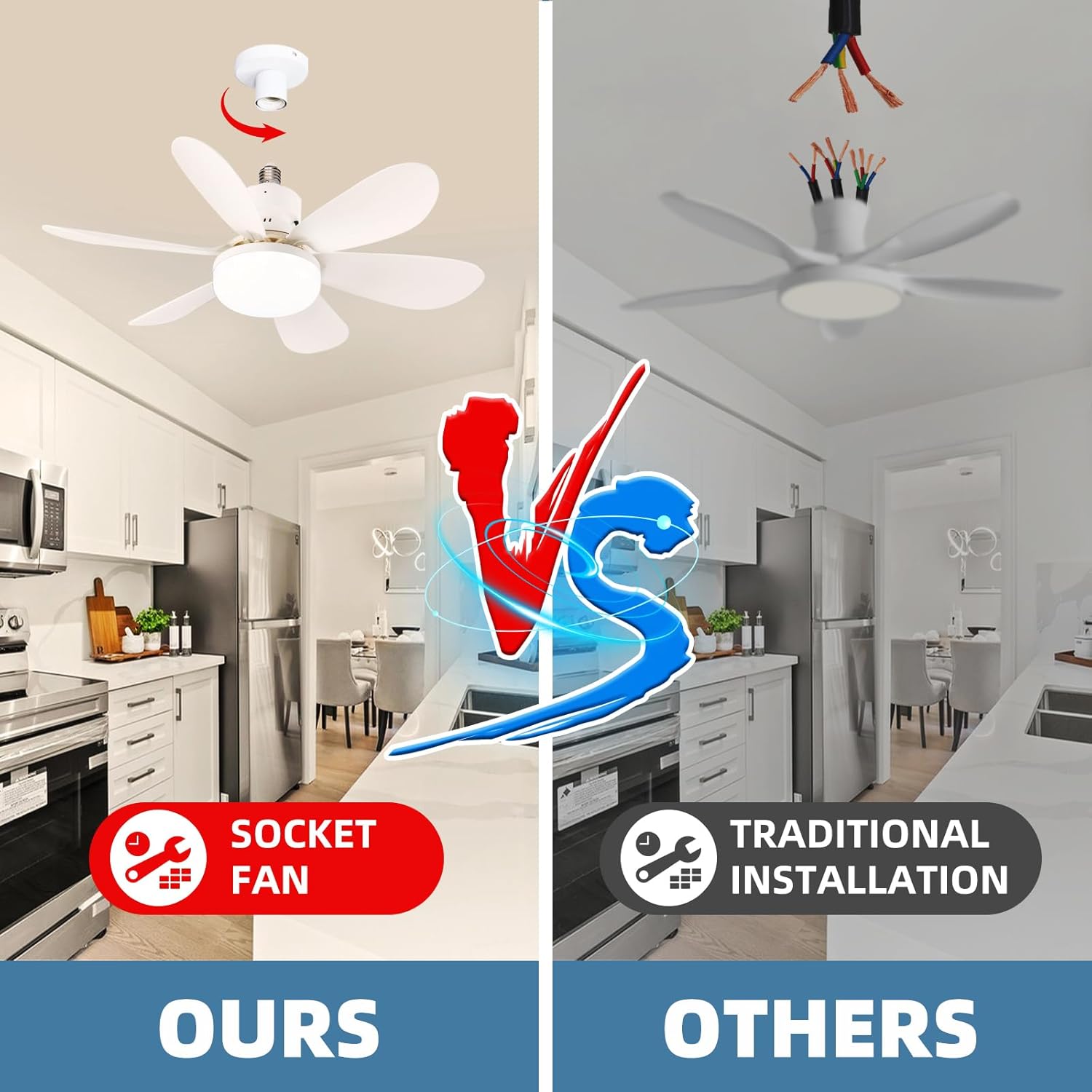 Ventilateur de plafond blanc avec éclairage, modèle LED silencieux de 40 W, compatible avec les douilles E26/E27, avec télécommande. - 6