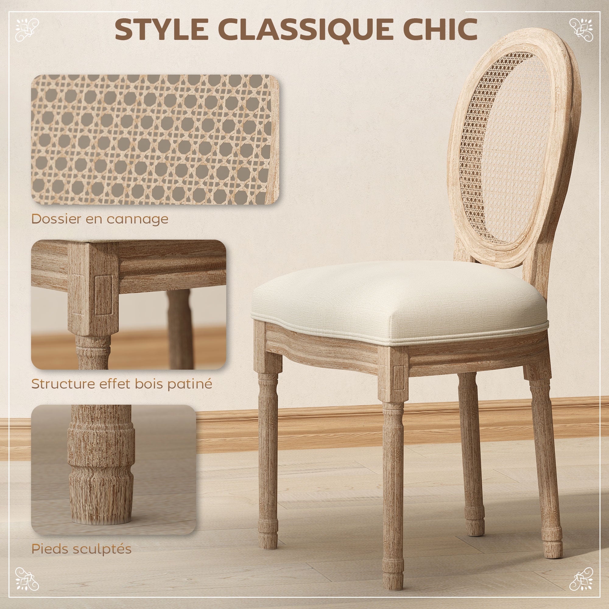 Chaise de salle à manger tissu polyester 2 places HOMCOM - 4
