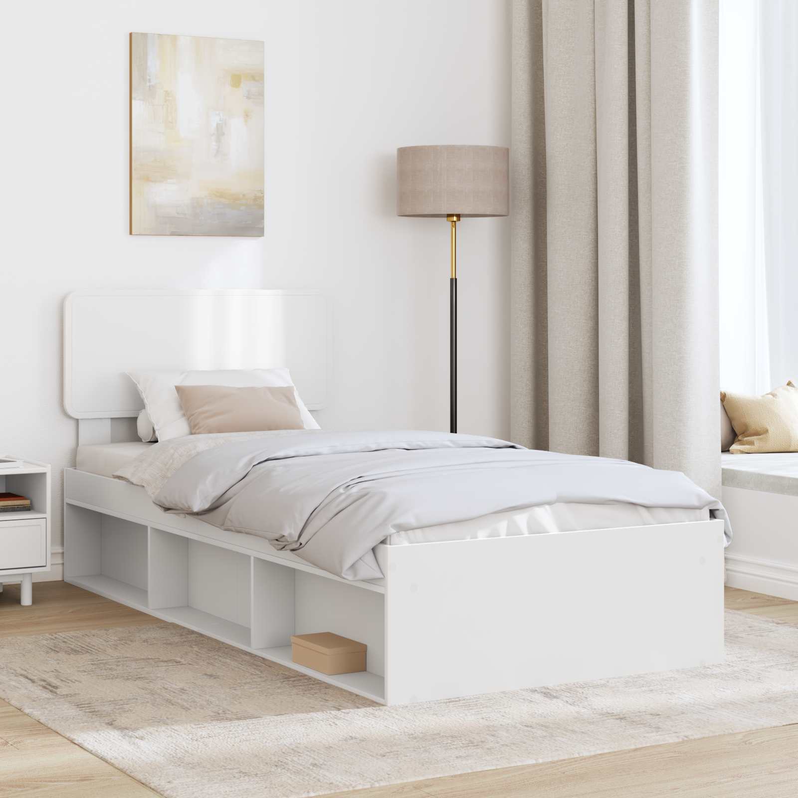 Cadre de lit avec tête de lit en pin massif blanc, 100 × 200 cm - 3