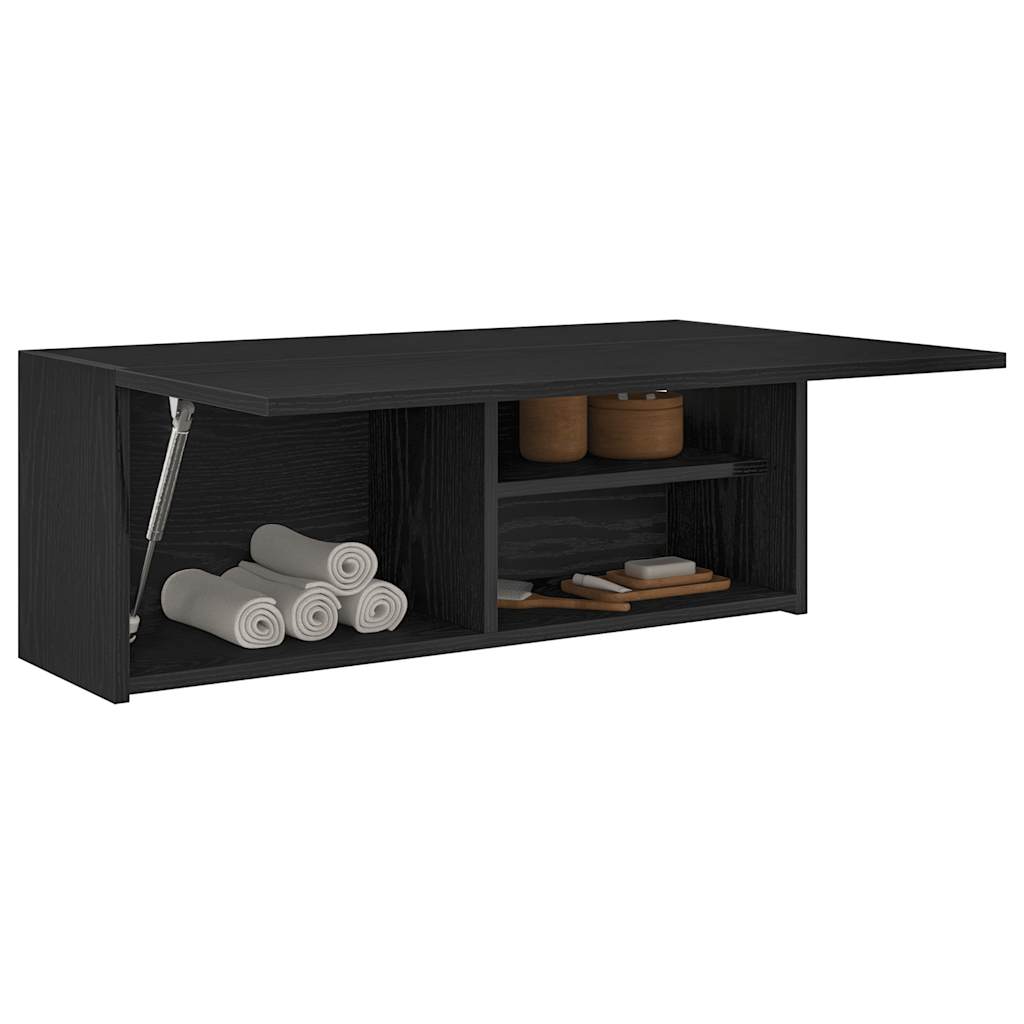 Mobile Da Bagno A Parete Nero – 100x25x40 Cm In Truciolato, Anta Con Molla A Gas, Carico Max 60 Kg