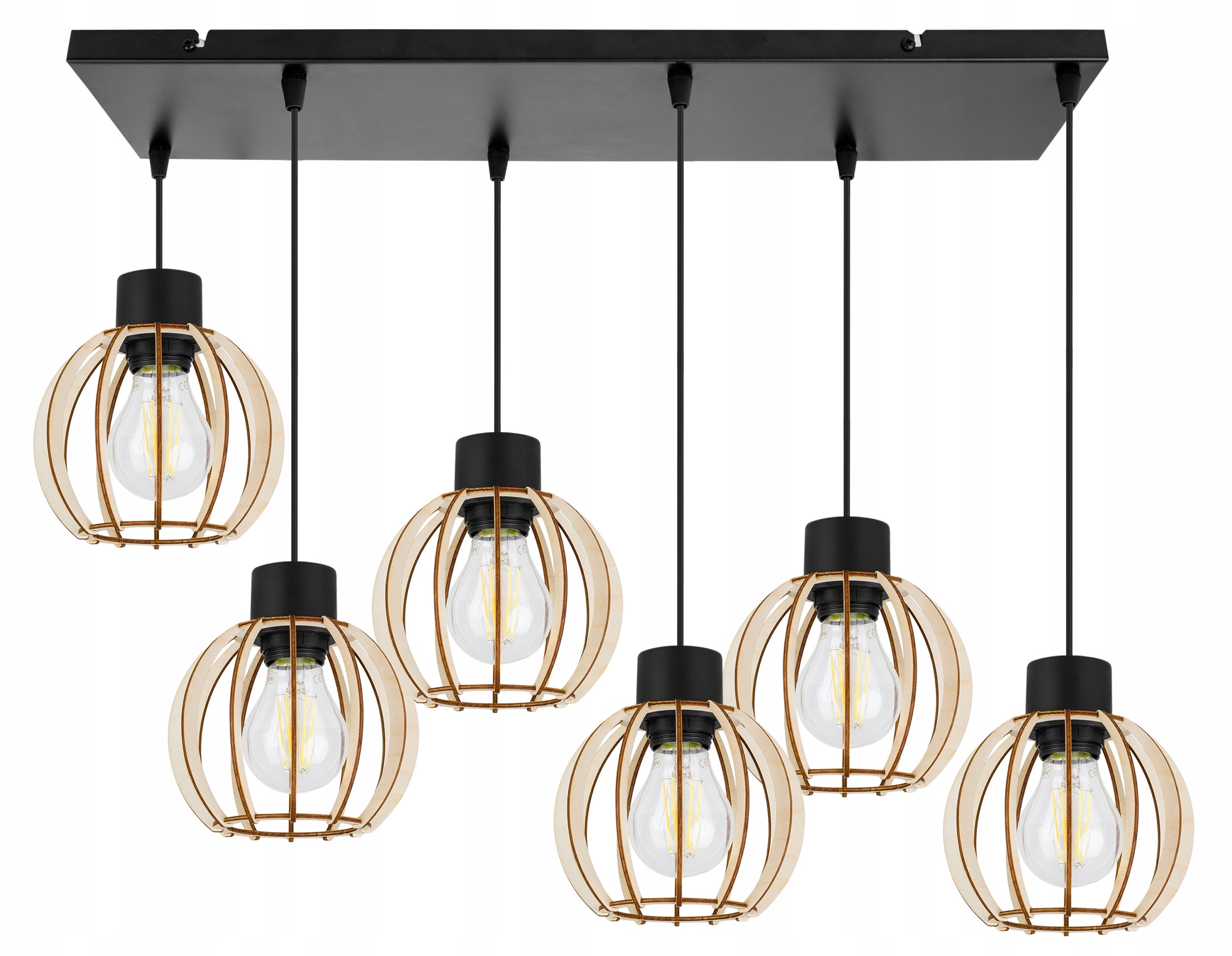 Lampa sufitowa wisząca Timber glam 6xE27 abażur kule drewniane Light Home LH